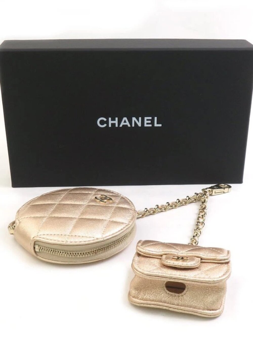 CHANEL Coin Purse Case AirPods Pro Case Gold Leather/Metal -